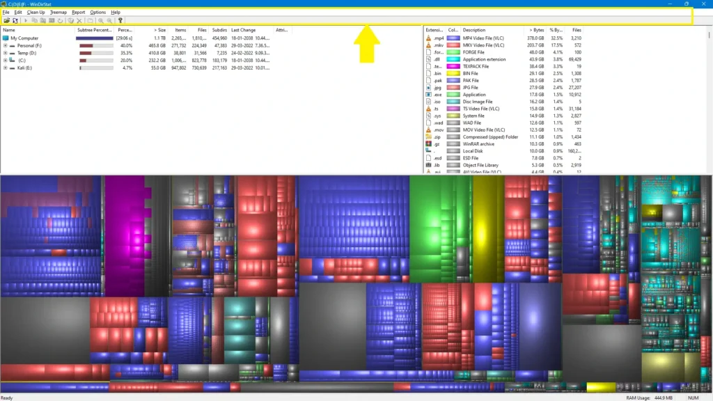 WinDirStat：菜单栏与顶层命令